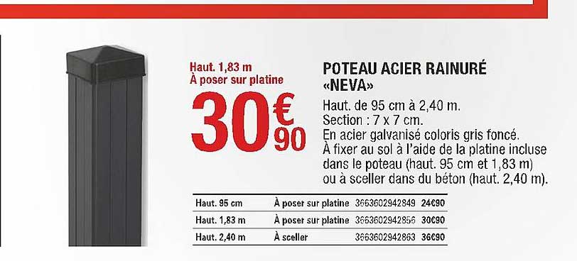 poteau acier rainuré «neva»