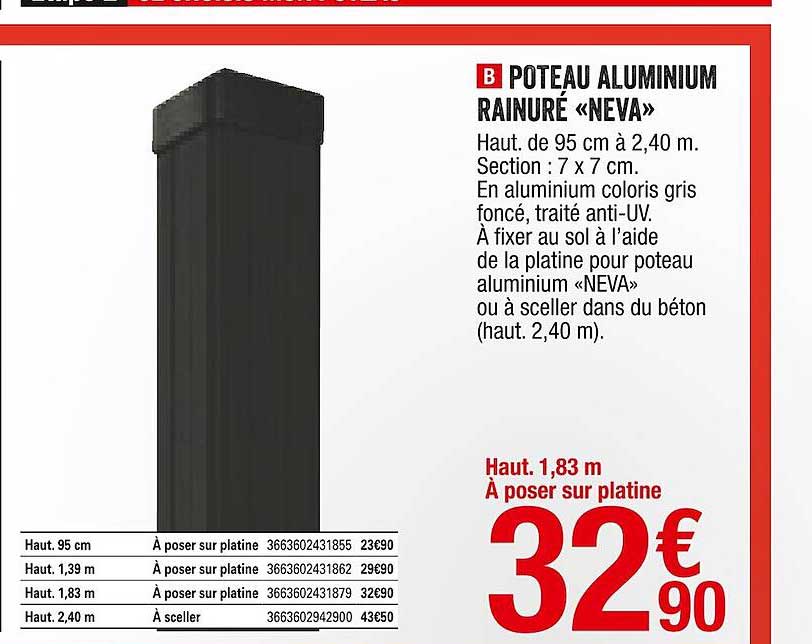 poteau aluminium rainuré «neva»