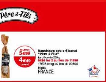saucisson sec artisanal père 3 fils