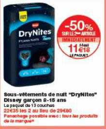 sous-vêtements de nuit drynites disney garçon -50% sur le 2ème article
