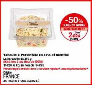 taboulé à l'orientale raisins et menthe jambon cru rustico fratelli parmigiani