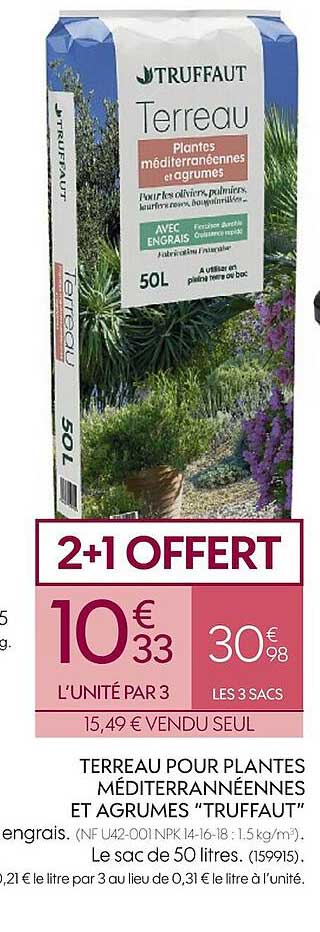 terreau pour plantes méditerranéennes et agrumes truffaut 2+1 offert