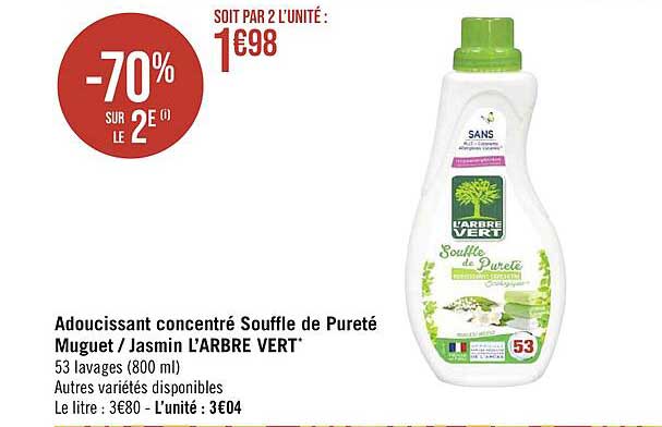 adoucissant concentré souffle de pureté muguet-jasmin l'arbre vert