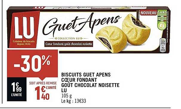 biscuits guet apens cœur fondant goût chocolat noisette lu