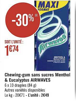 chewing-gum sans sucres menthol & eucalyptus airwaves
