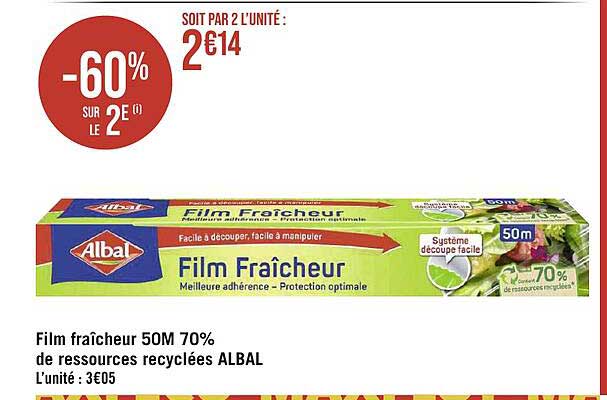 film fraîcheur 50m 70% de ressources recyclées albal