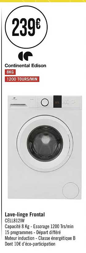 lave-linge frontal continental edison 8 kg