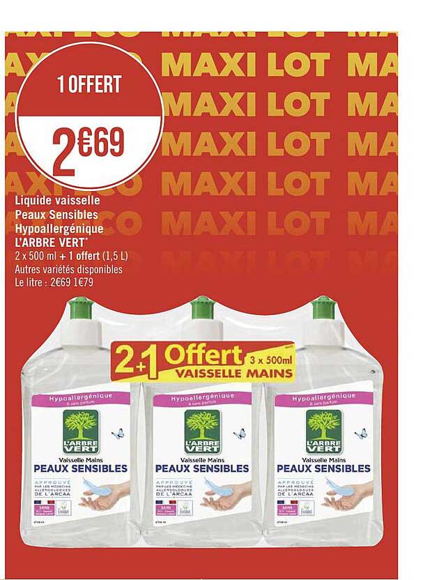 liquide vaisselle peaux sensibles hypoallergénique l'arbre vert