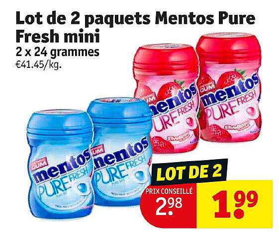 lot de 2 paquets mentos pure fresh mini