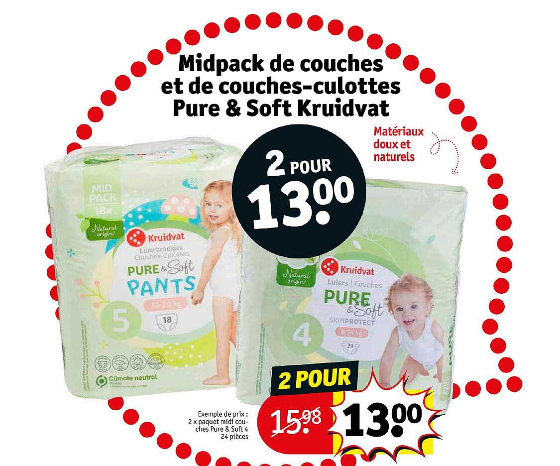Midpack De Couches Et De Couches-culottes Pure & Soft Kruidvat