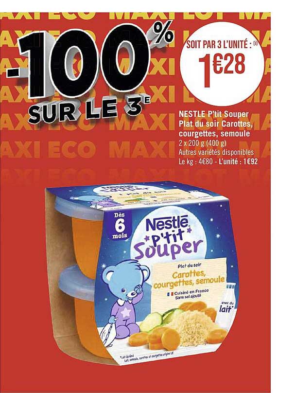 nestlé p'tit souper plat du soir carottes, courgettes, semoule