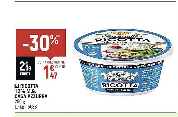 ricotta 12% m.g. casa azzurra