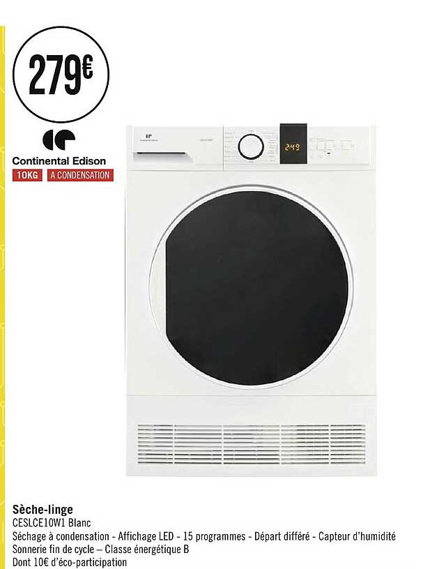 sèche-linge continental edison 10 kg