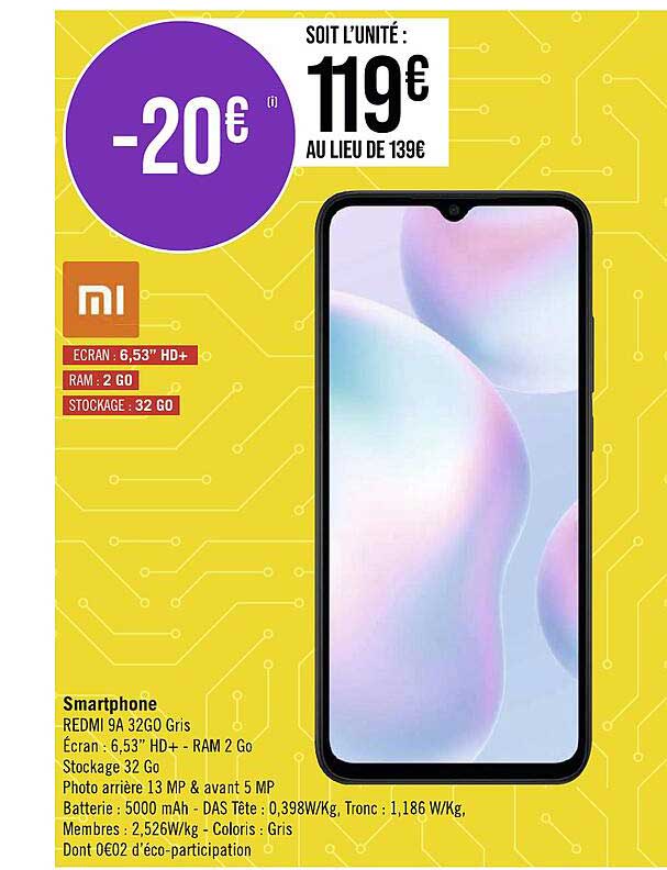smartphone redmi 9A 32go gris