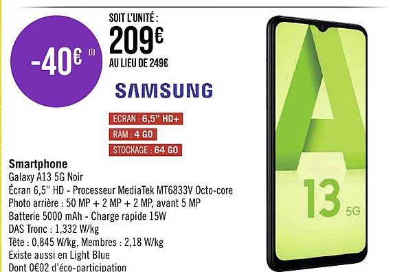 smartphone samsung galaxy A13 5g noir