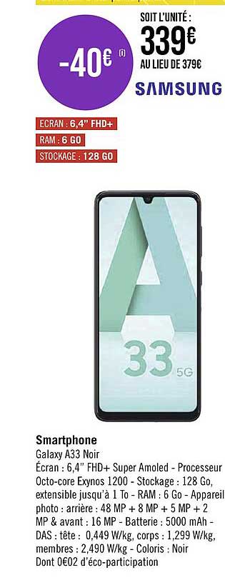 Smartphone Samsung Galaxy A33 Noir