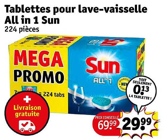 tablettes pour lave-vaisselle all in 1 sun