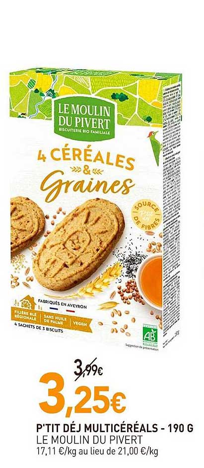 p'tit déj multicéréals le moulin du pivert - 190 g