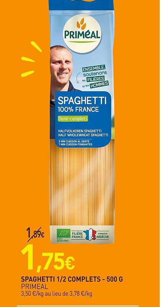 spaghetti 1/2 complets priméal - 500 g