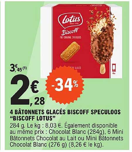 4 Bâtonnets Glacés Biscoff Spéculoos "biscoff Lotus"