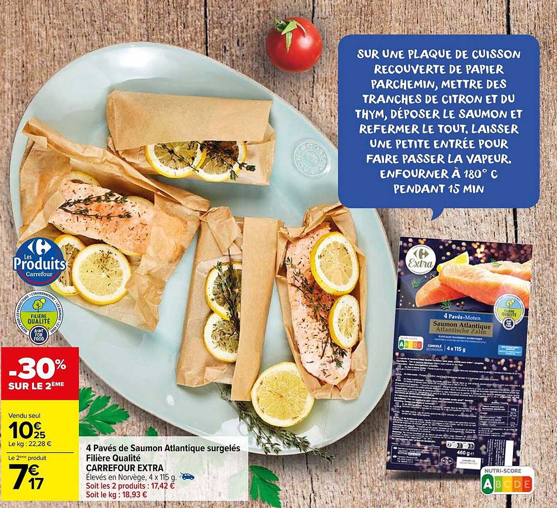 4 Pavés De Saumon Atlantique Surgelés Filière Qualité Carrefour Extra