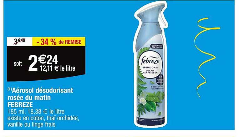 aérosol désodorisant rosée du matin febreze