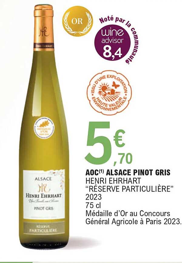 aoc alsace pinot gris henri ehrhart "réserve particulière" 2023