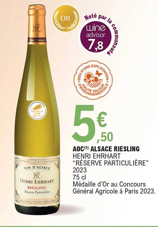 Aoc Alsace Riesling Henri Ehrhart "réserve Particulière" 2023