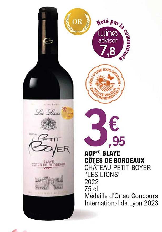 aop blaye côtes de bordeaux château petit boyer "les lions" 2022