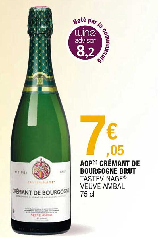 aop crémant de bourgogne brut tastevinage veuve ambal