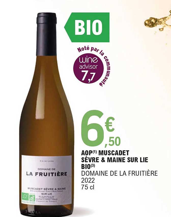 aop muscadet sèvre & maine sur lie bio domaine de la fruitière 2022