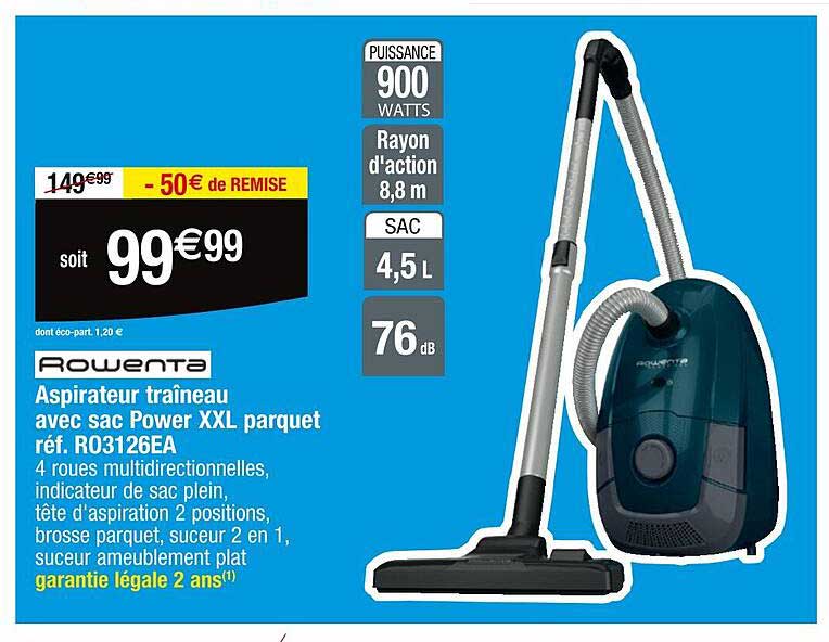 Aspirateur Traîneau Avec Sac Power Xxl Parquet Rowenta