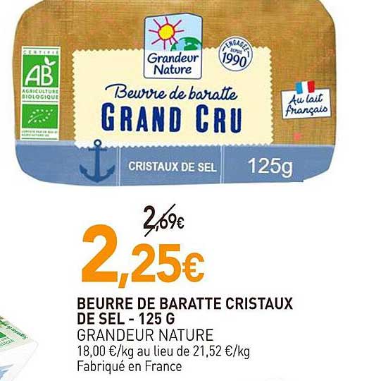 beurre de baratte cristaux de sel grandeur nature - 125 g