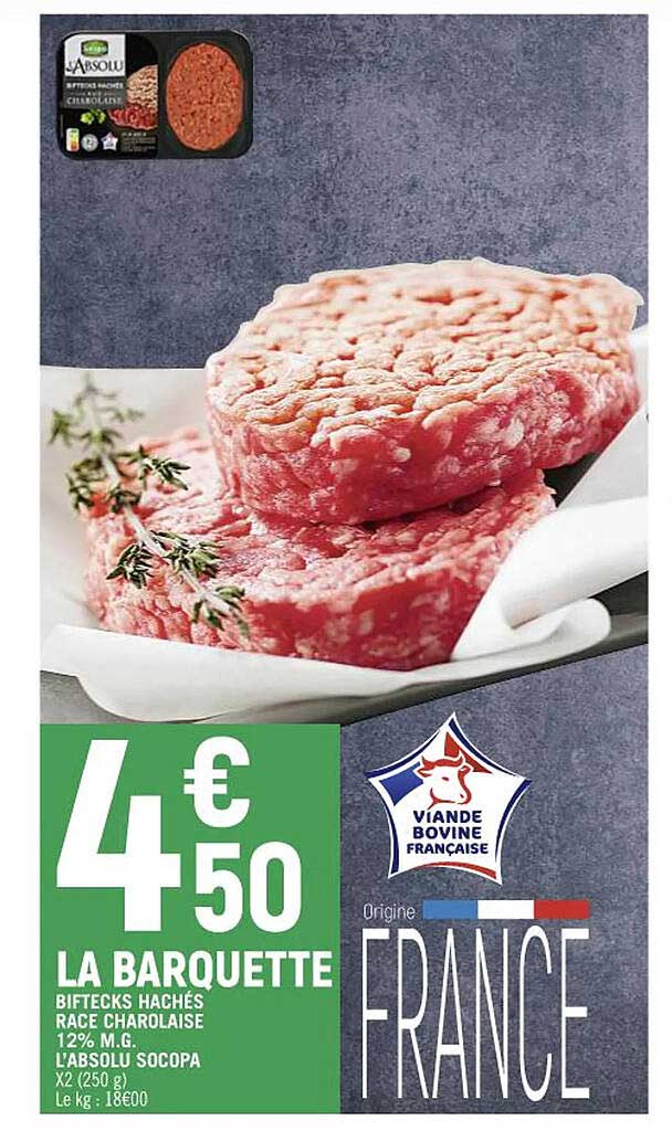 biftecks hachés race charolaise 12% m.g. l'absolu socopa