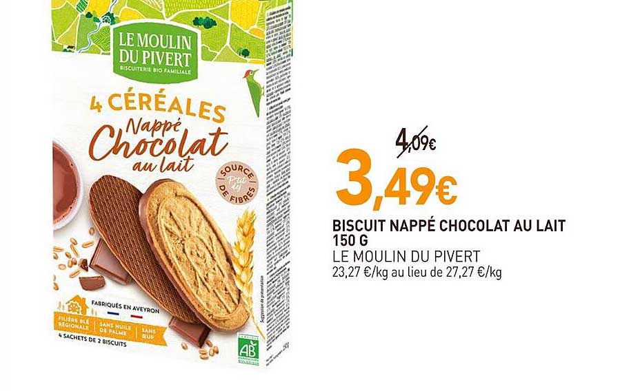 biscuit nappé chocolat au lait le moulin du pivert 150 g