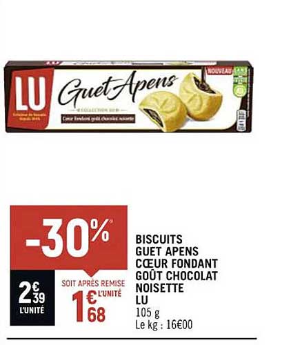 biscuits guet apens cœur fondant goût chocolat noisette lu
