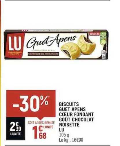 biscuits guet apens cœur fondant goût chocolat noisette lu