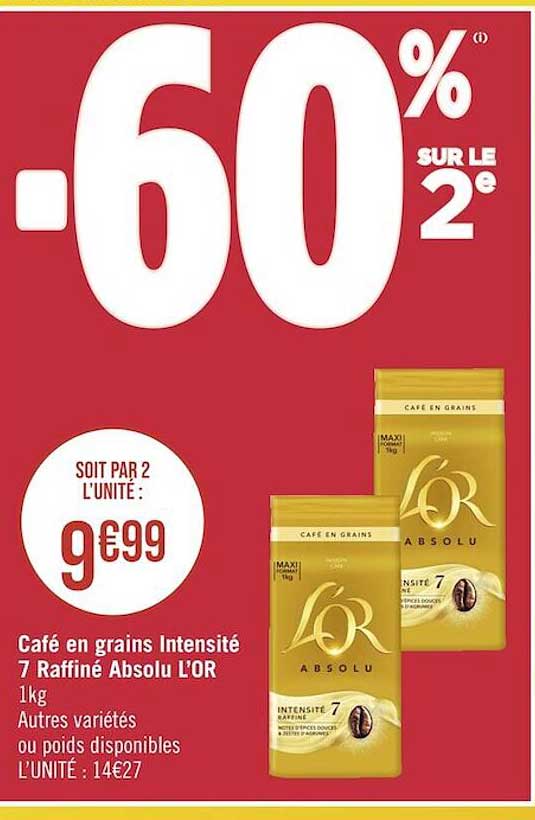 café en grains intensité 7 raffiné absolu l'or
