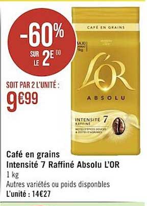 café en grains intensité 7 raffiné absolu l'or