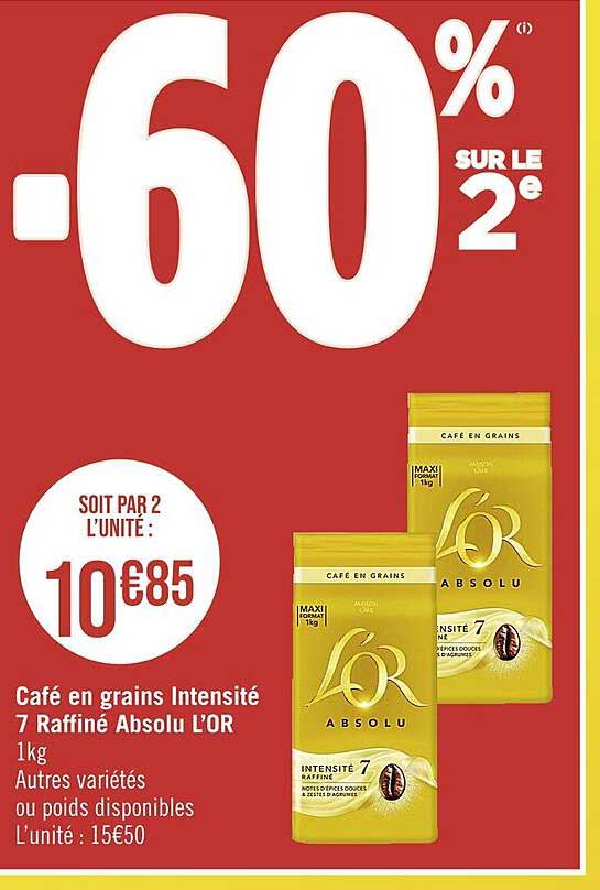 café en grains intensité 7 raffiné absolut l'or