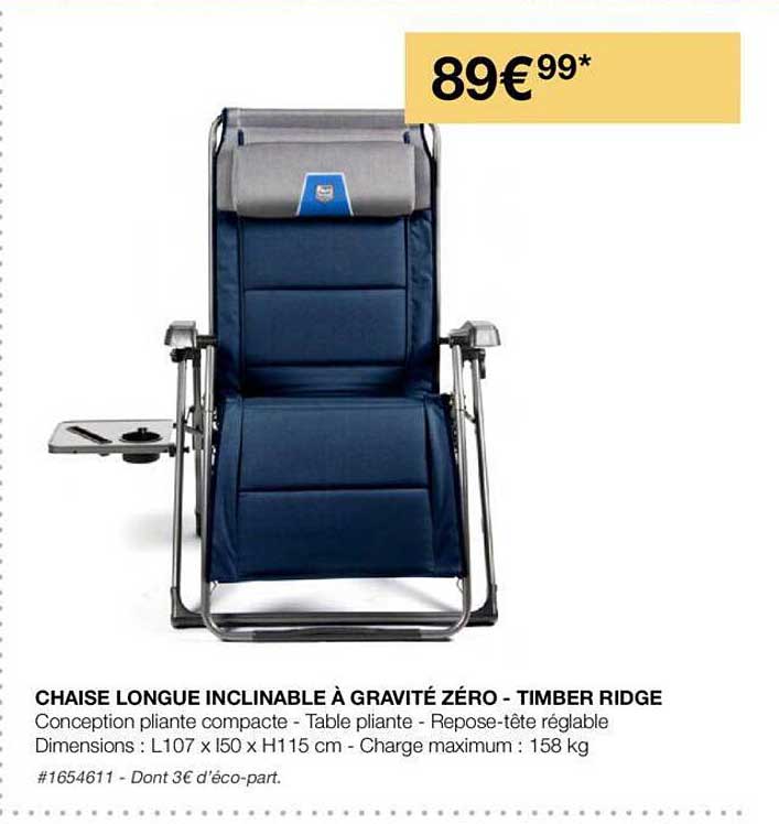 chaise longue inclinable à gravité zéro - timber ridge