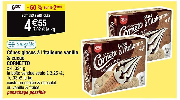 cônes glaces à l'italienne vanille & cacao cornetto