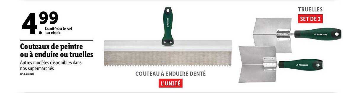 couteaux de peintre ou à enduire ou truelles