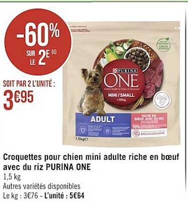 croquettes pour chien mini adulte riche en bœuf avec du riz purina one