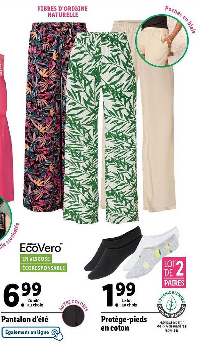 ecovero pantalon d'été ou protège-pieds en coton