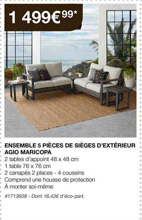 ensemble 5 pièces de sièges d'extérieur agio maricopa