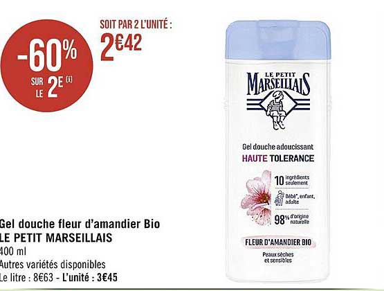 gel douche fleur d'amandier bio le petit marseillais