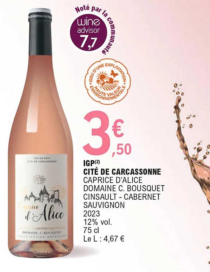 igp cité de carcassonne caprice d'alice domaine c. bousquet cinsault - cabernet sauvignon