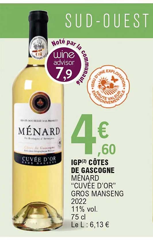 igp côtes de gascogne ménard "cuvée d'or" gros manseng 2022