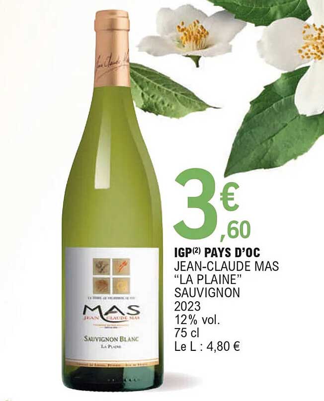 igp pays d'oc jean-claude mas "la plaine" sauvignon 2023